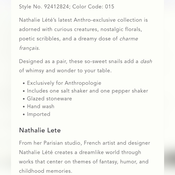 Anthropologie x Nathalie Lete Marias Snail Salt & Pepper Shakers - ivory - Picture 4 of 12